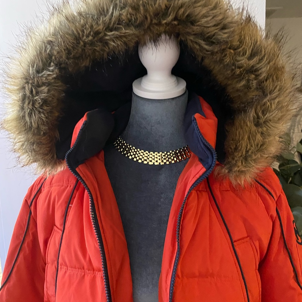 Nautica Red/orange Puffer Jacket with Faux Fur Hood - Picture 2 of 6